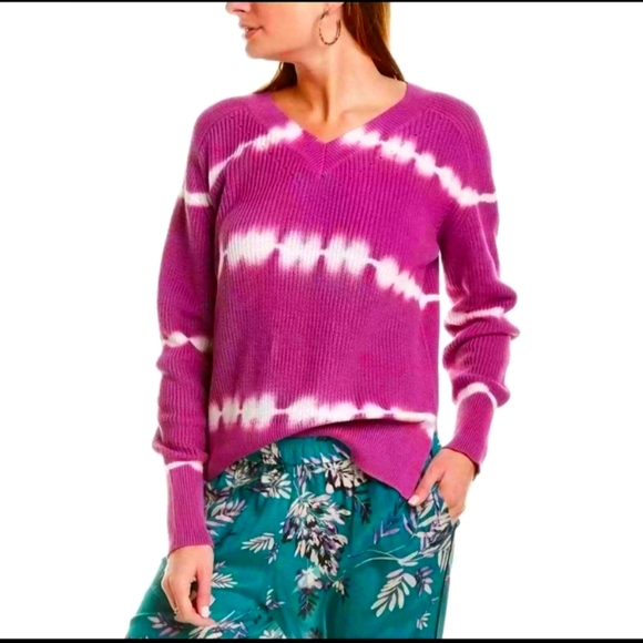 Johnny Was Cable Knit V-neck Tie Dye Purple Sweater - Picture 2 of 9